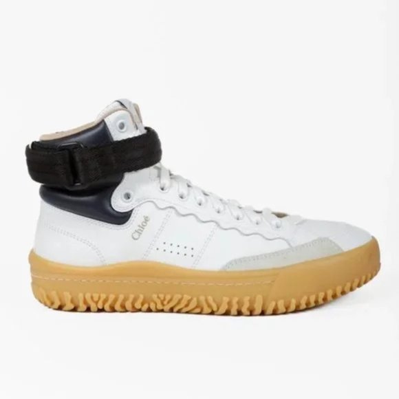 Chloe Franckie High-Top White Leather Sneaker - Picture 1 of 11